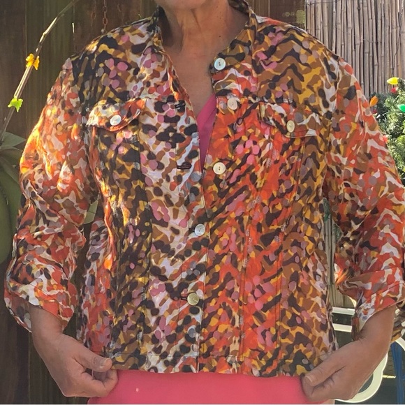 RUBY Rd Petite Linen Blend Multicolor Camouflage Short Jacket M - Picture 16 of 17